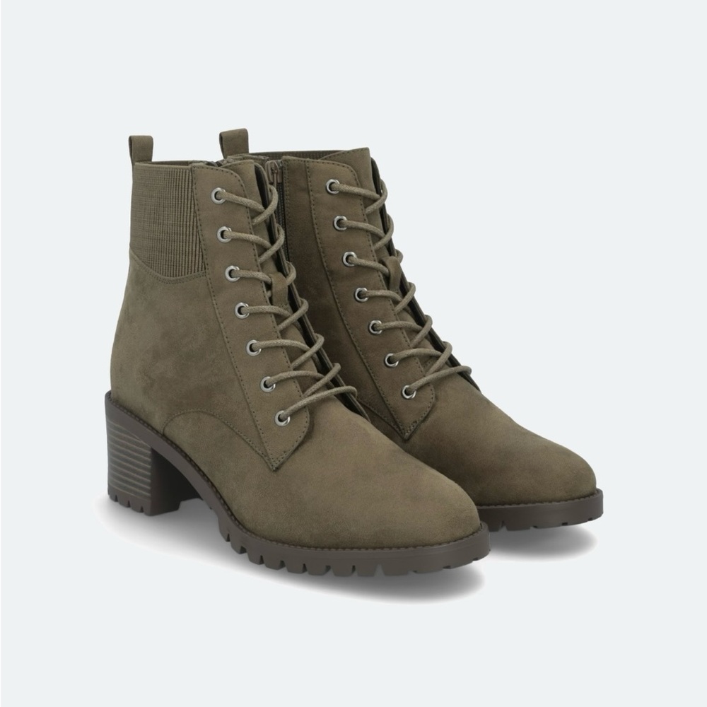 Olive Lace-Up Ankle Booties